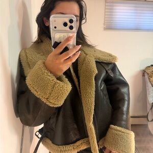 Zara Teddy Jacket - Brown and Tan